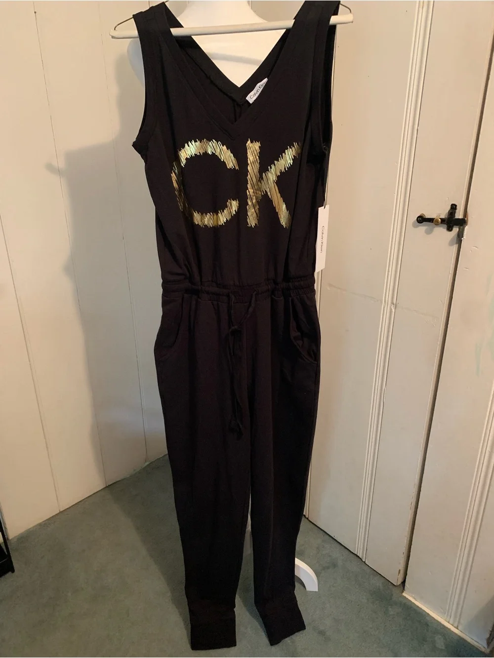Calvin Klein Black Kids Sleeveless Jumpsuit with Metallic Logo